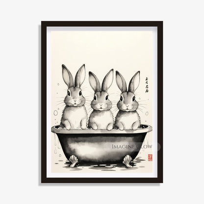 Whimsical bunny bathtub wall decor
