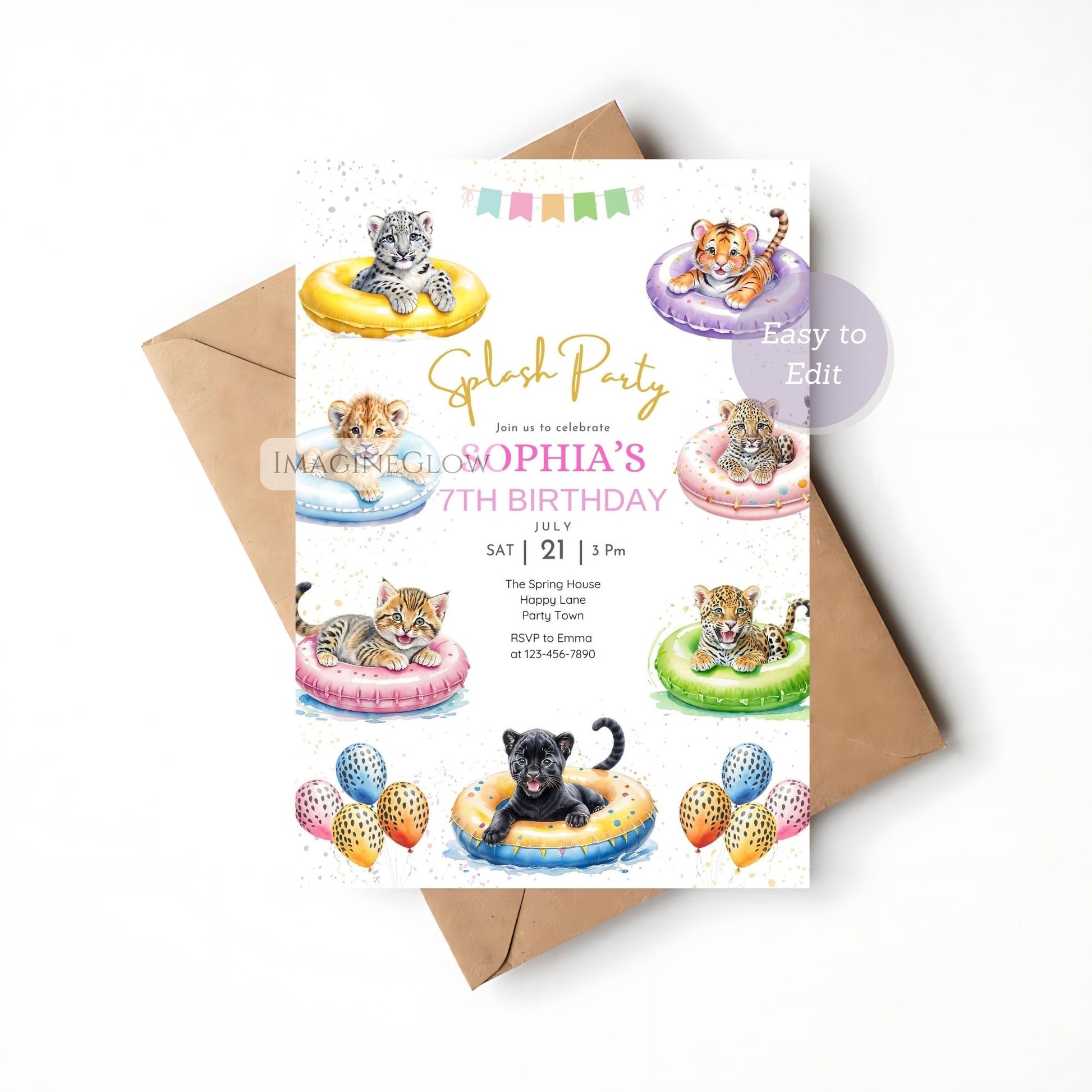 editable jungle animal birthday invite
