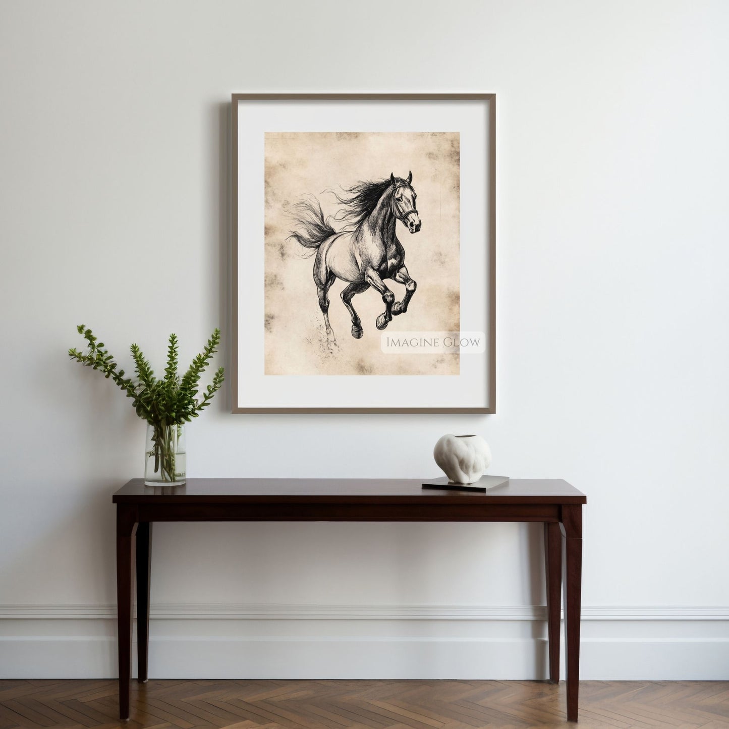 Rustic horse sketch for equestrian-themed home decor.
