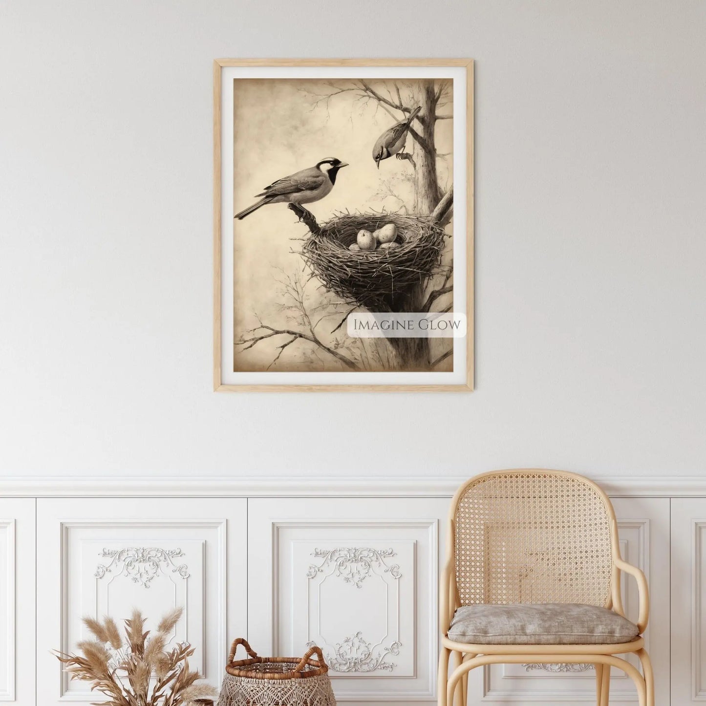 Vintage Bird Nest With Eggs - Spring prints Rustic Home Decor