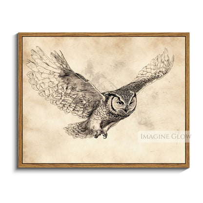 Antique-style owl drawing for home walls.
