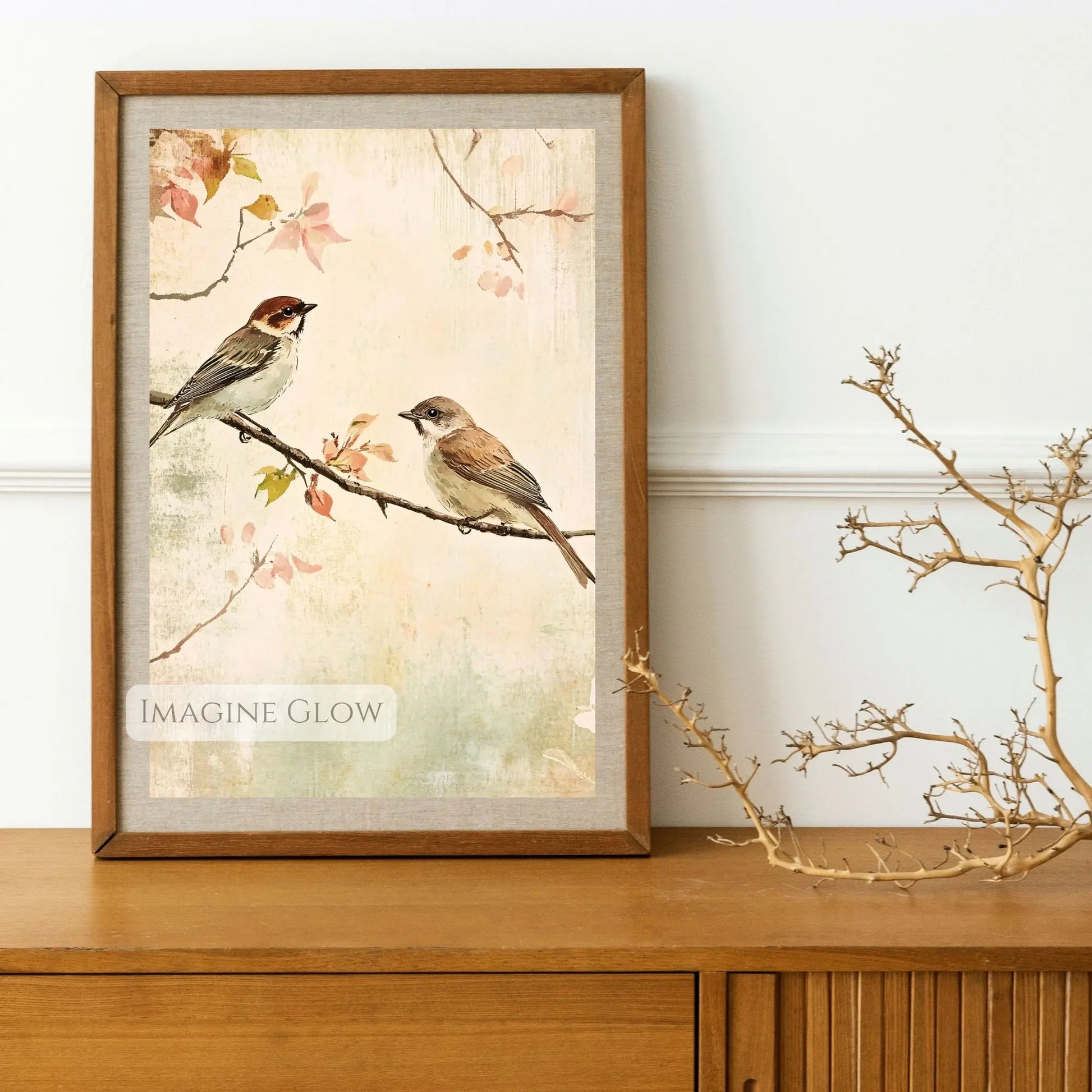 Nature-inspired vintage bird illustration for home decor.
