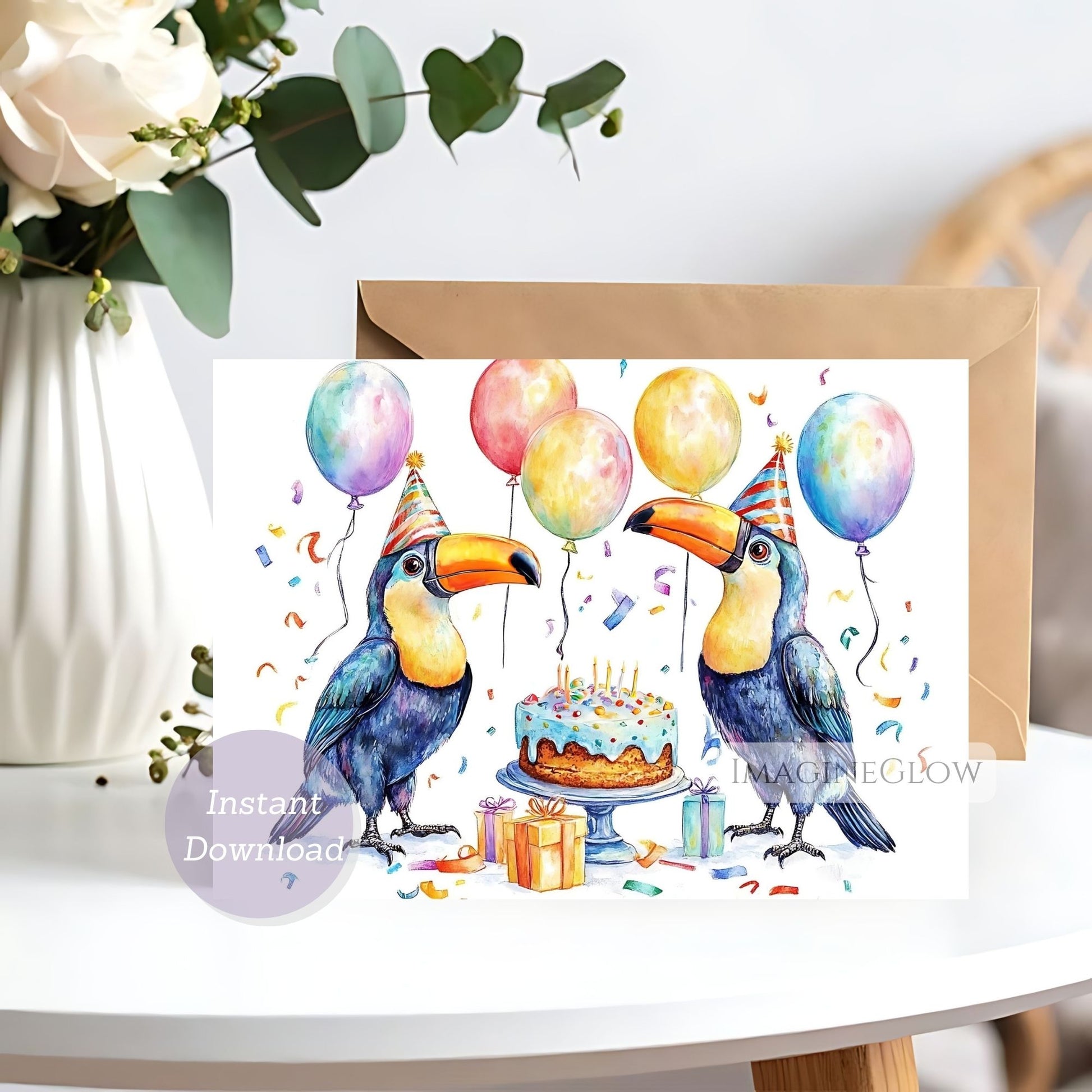 colorful toucan card
kids toucan birthday greeting
exotic bird birthday card
toucan party invitation
