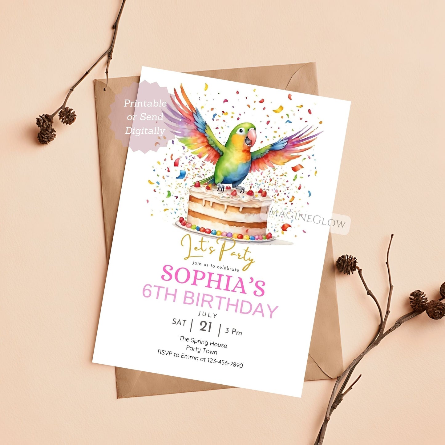 jungle parrot birthday invitation for summer party
tropical parrot printable invitation for birthday celebration
parrot b