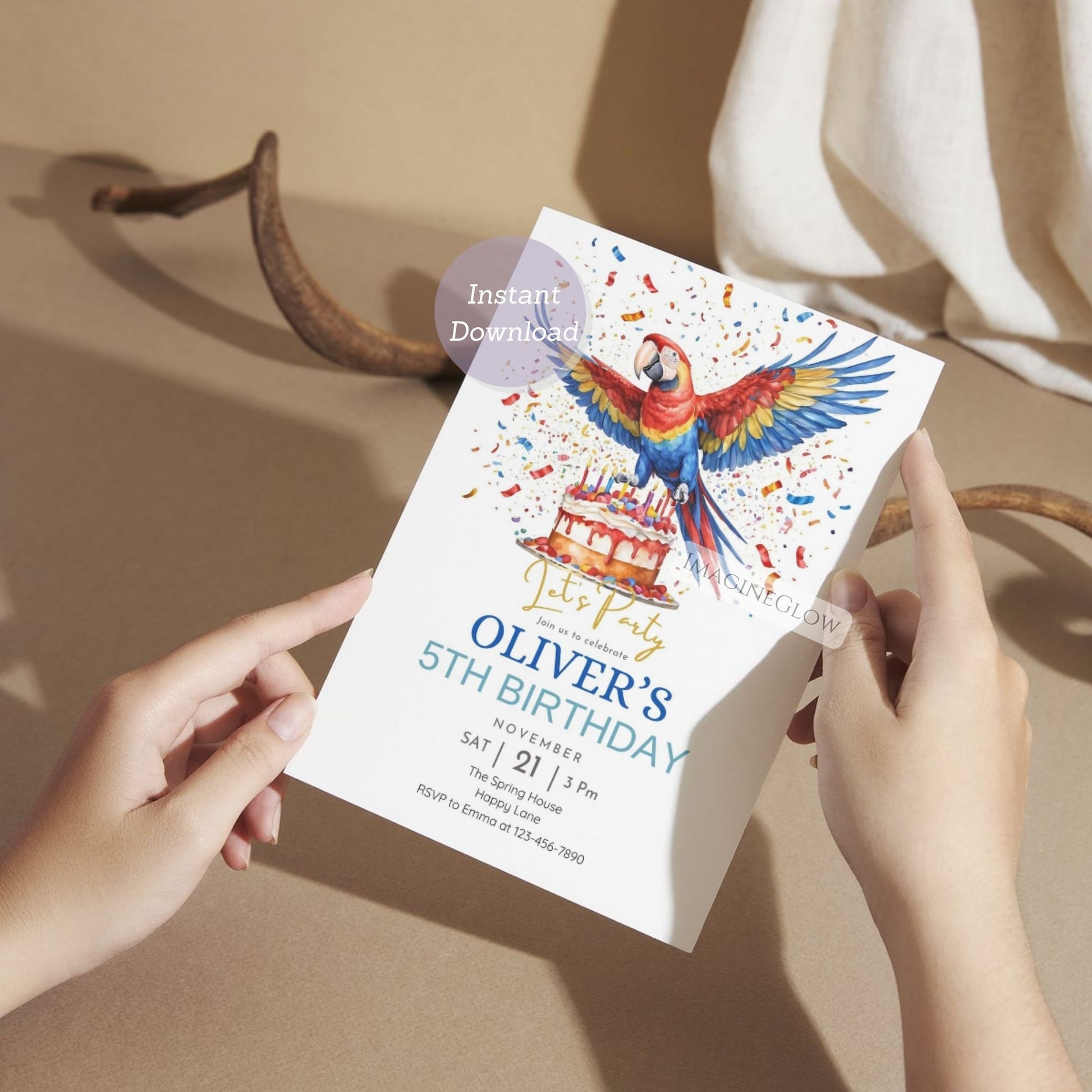 jungle theme birthday invite
tropical parrot kids invitation
