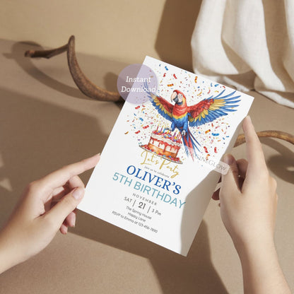 jungle theme birthday invite
tropical parrot kids invitation
