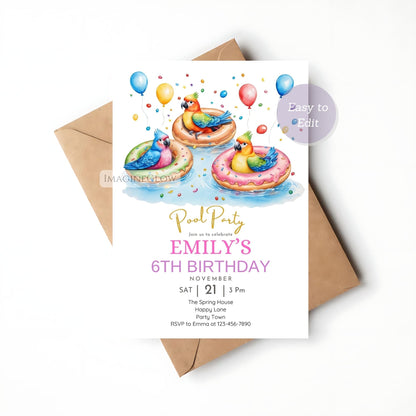 Bird-themed birthday invitation digital