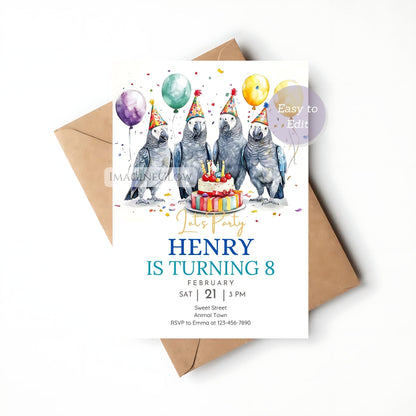 Unique birthday card with African Grey parrot artwork
