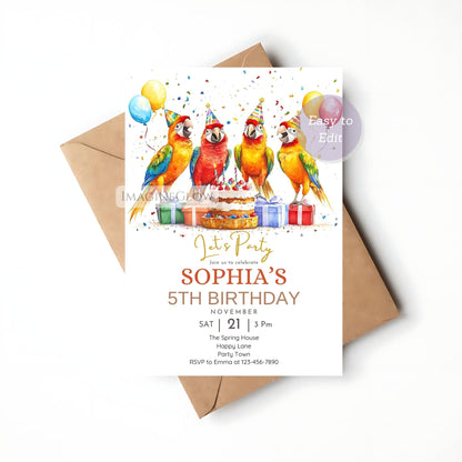 Editable parrot party invite printable
