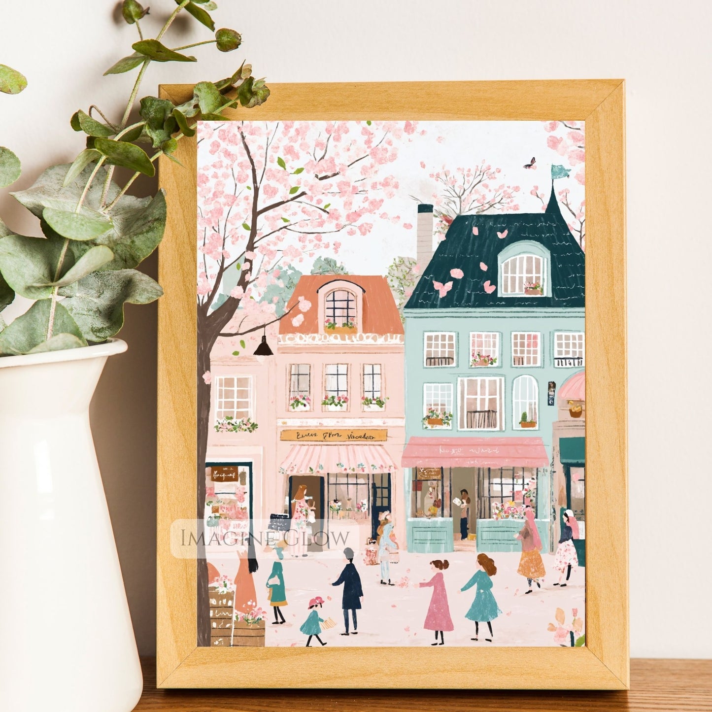 Pastel Old Town Spring Wall Art with Floral Details
