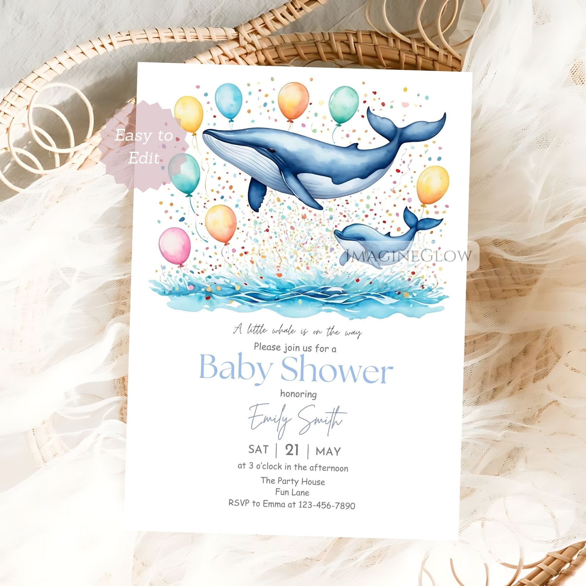 whale baby shower invitation mother and baby
