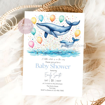 whale baby shower invitation mother and baby
