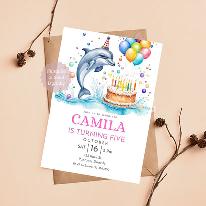 Underwater dolphin birthday invitation for children’s party