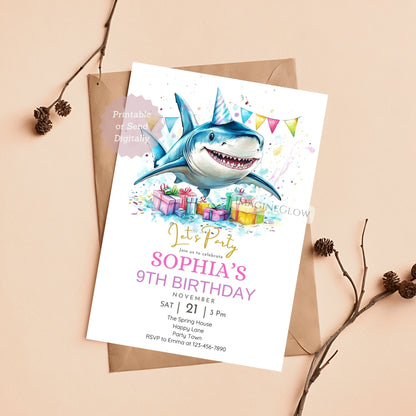 Shark birthday invitation printable ocean theme
