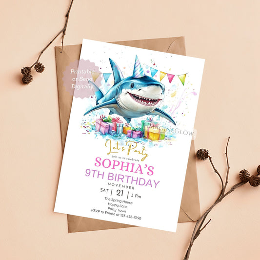 Shark birthday invitation printable ocean theme
