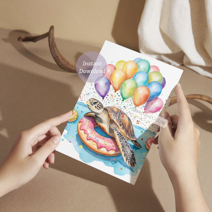 Turtle Birthday Card – Ocean Animal Printable Greeting Card