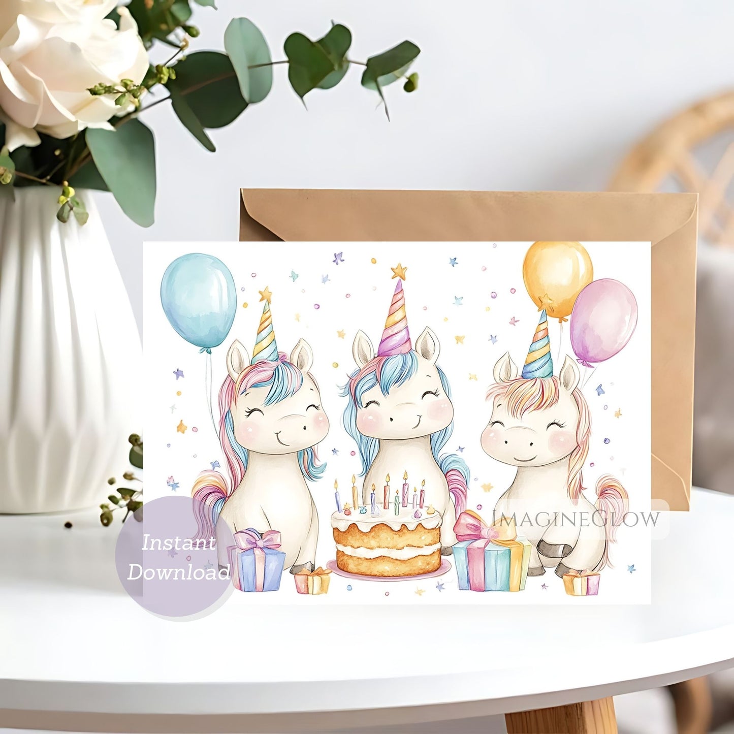 Princess theme birthday card
Cute unicorn illustration card
