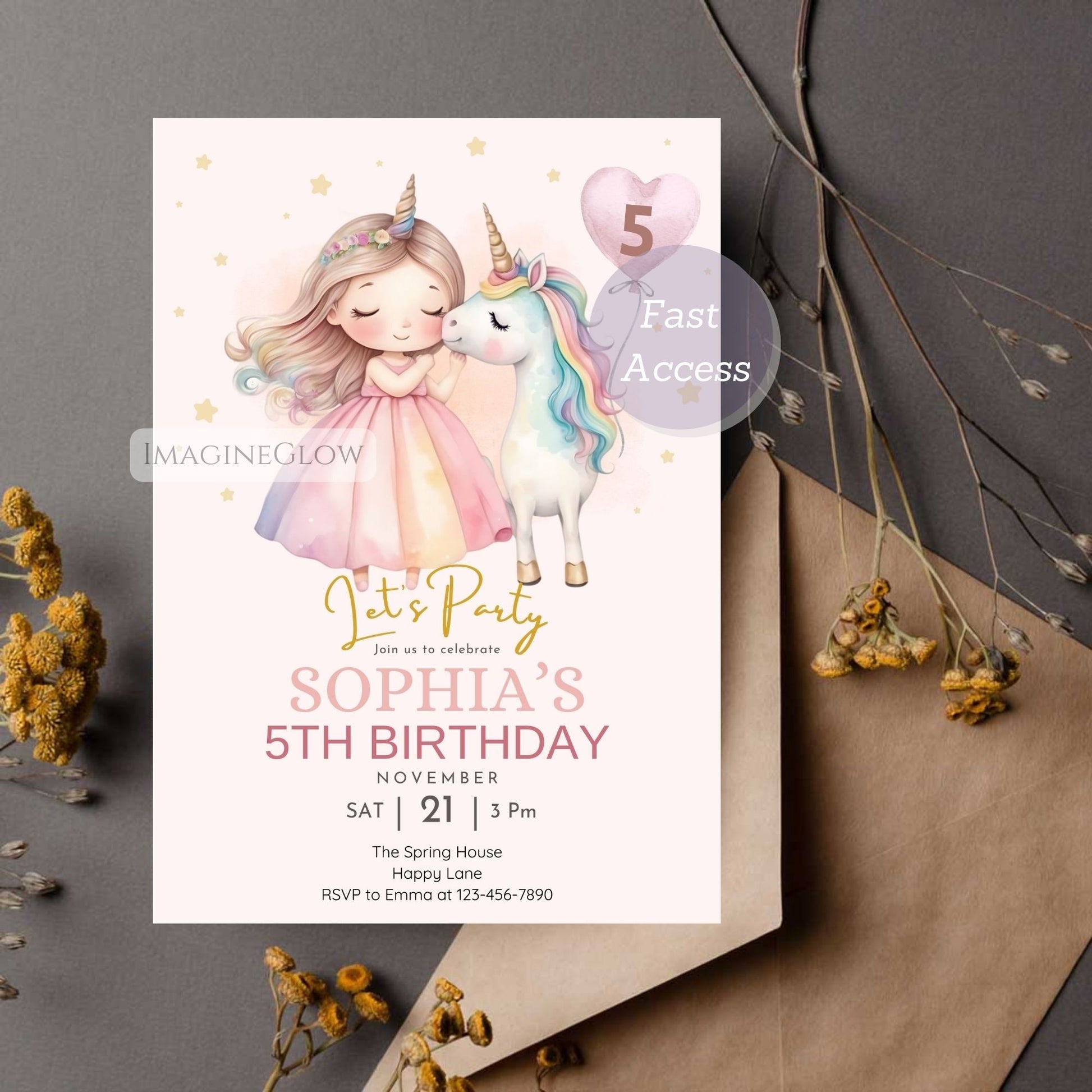 editable fairytale unicorn party invite
magical girl birthday invitation
