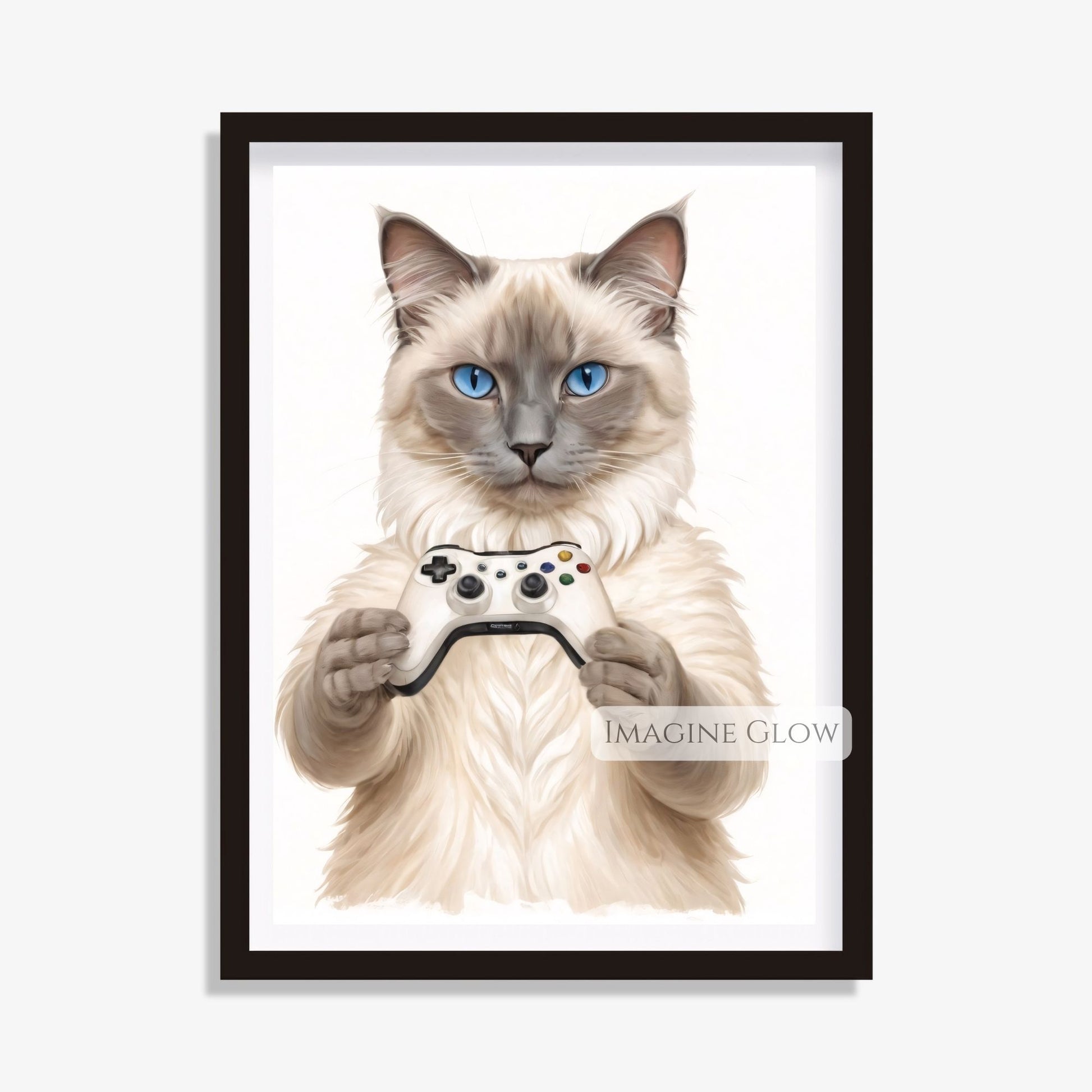 Ragdoll cat artwork for unique gamer space wall art.
