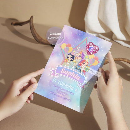 Anime girl HUNTRIX birthday party invitation for KPOP fans
