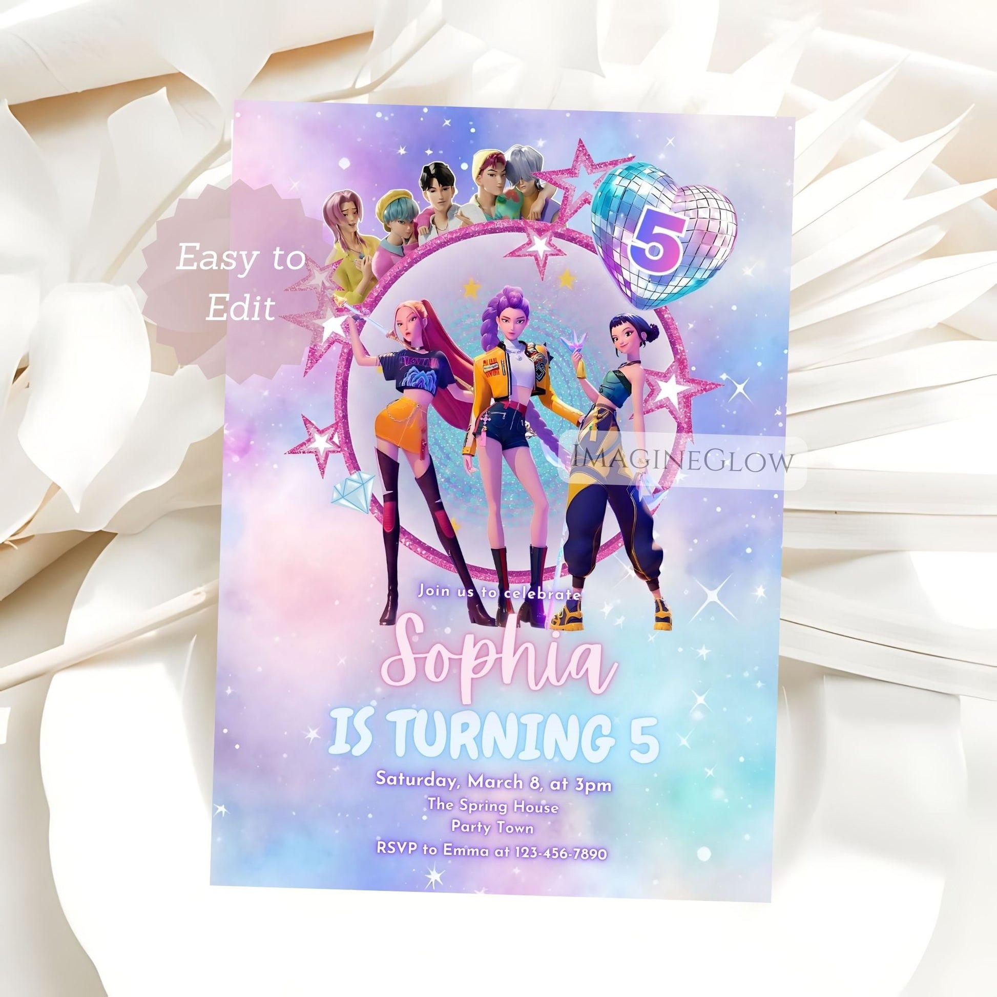 Printable HUNTRIX anime girl birthday invitation
