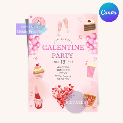 Printable Galentine’s Day Party Invitation with Pink Theme
