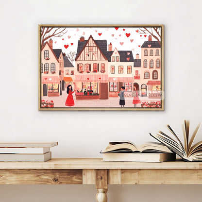 Valentine’s Day romantic village printable art
