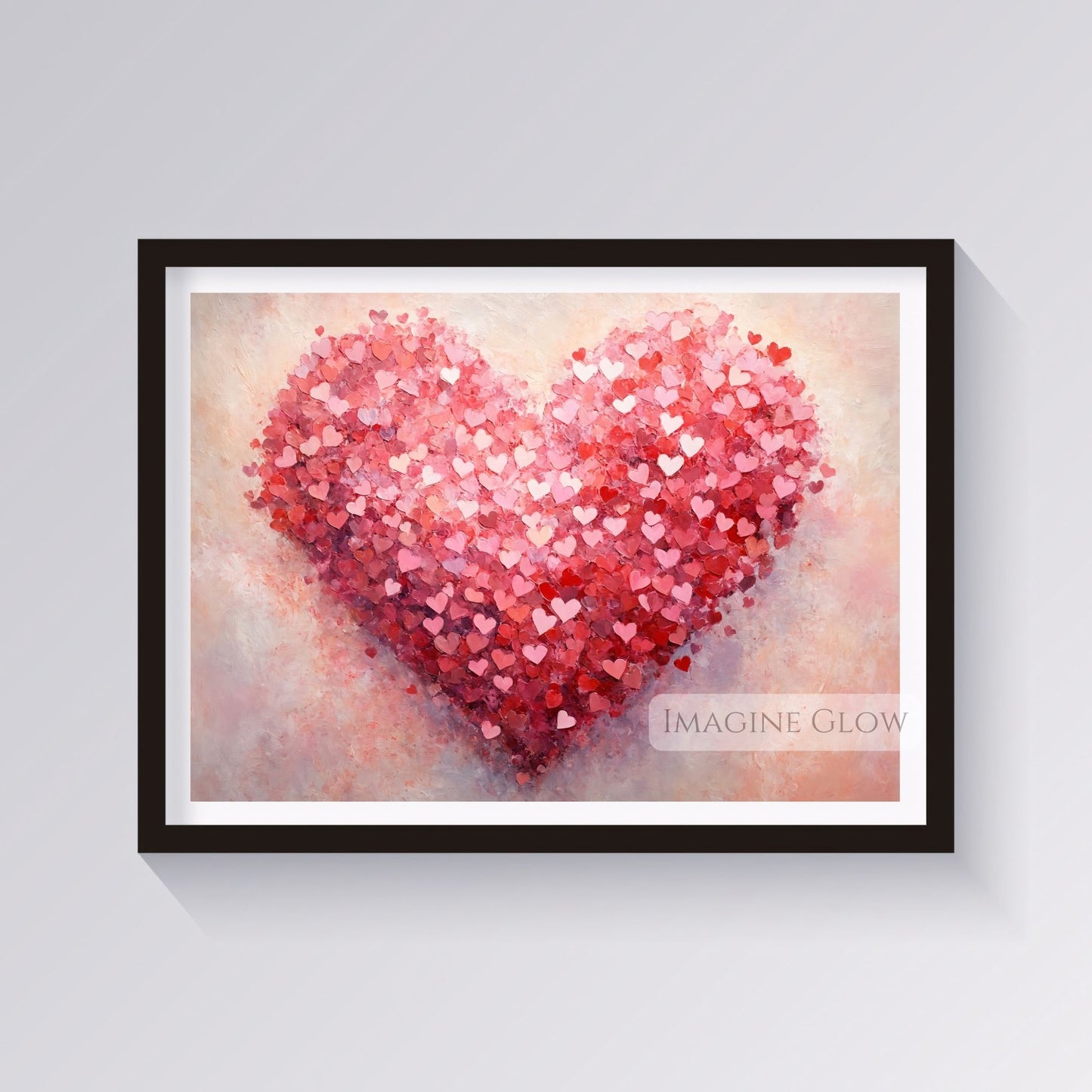 Antique Valentine’s Day red and pink heart art print
