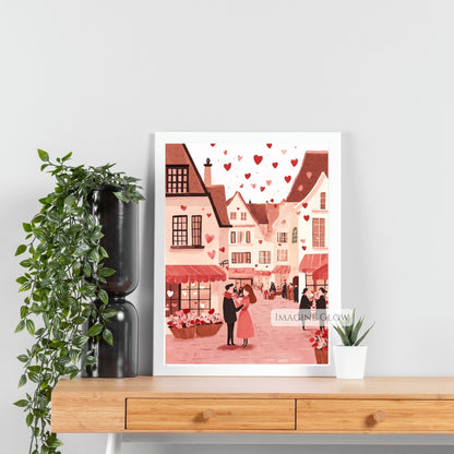 Whimsical Valentine’s Day town scene
