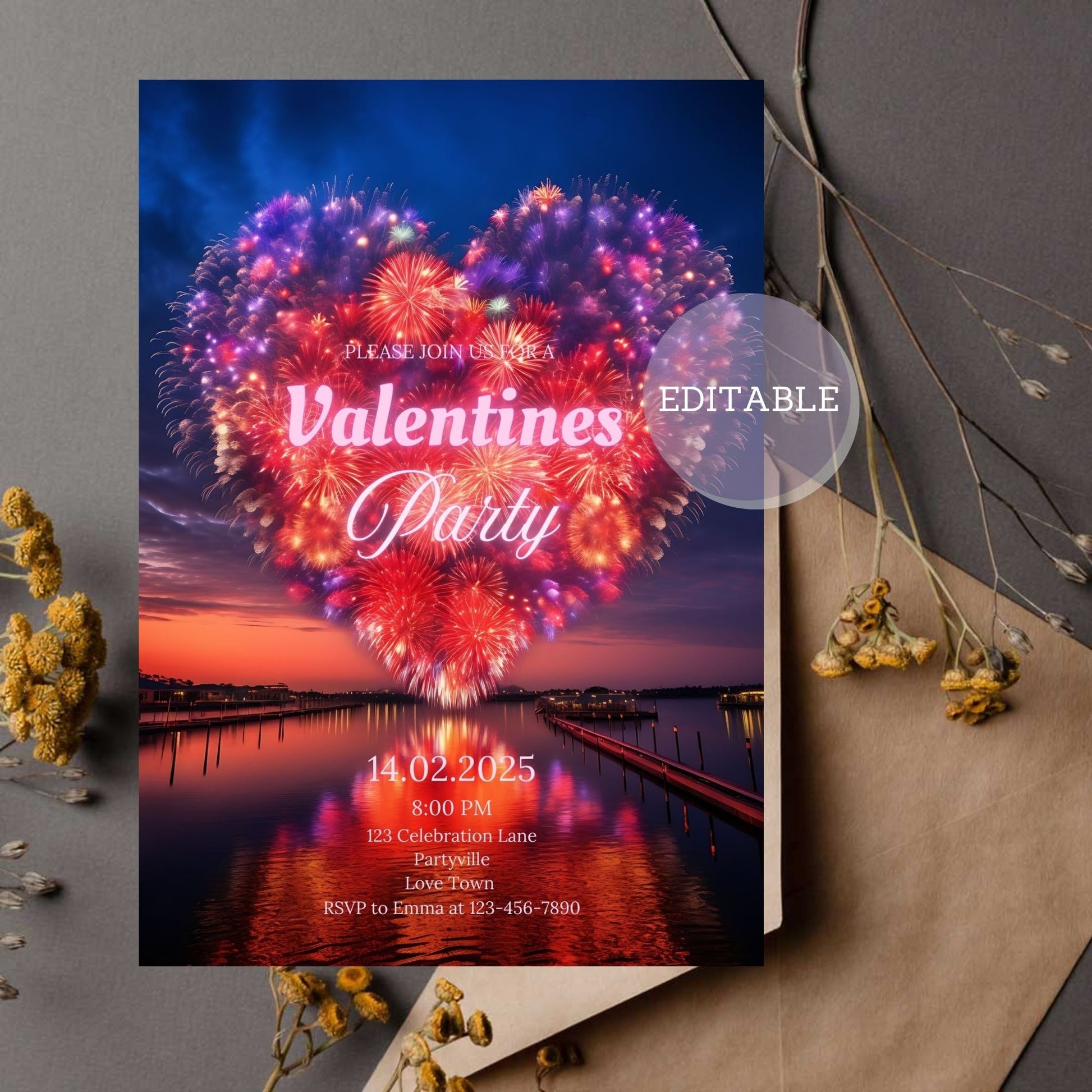 Romantic Valentine’s Day Dinner Party Invitation with Heart Design

