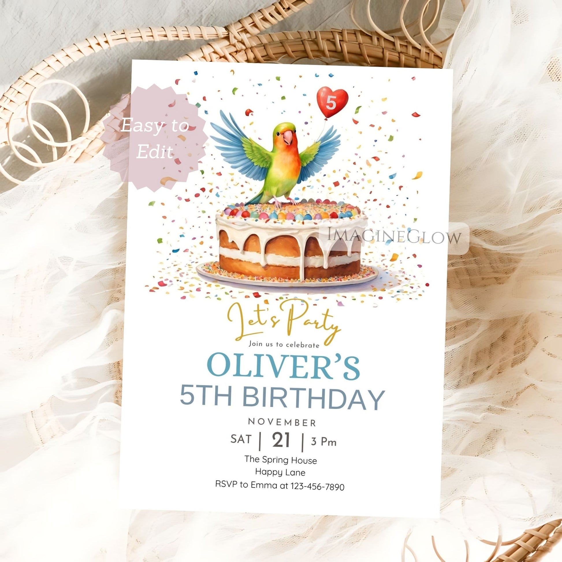 cheerful bird themed birthday invite printable
