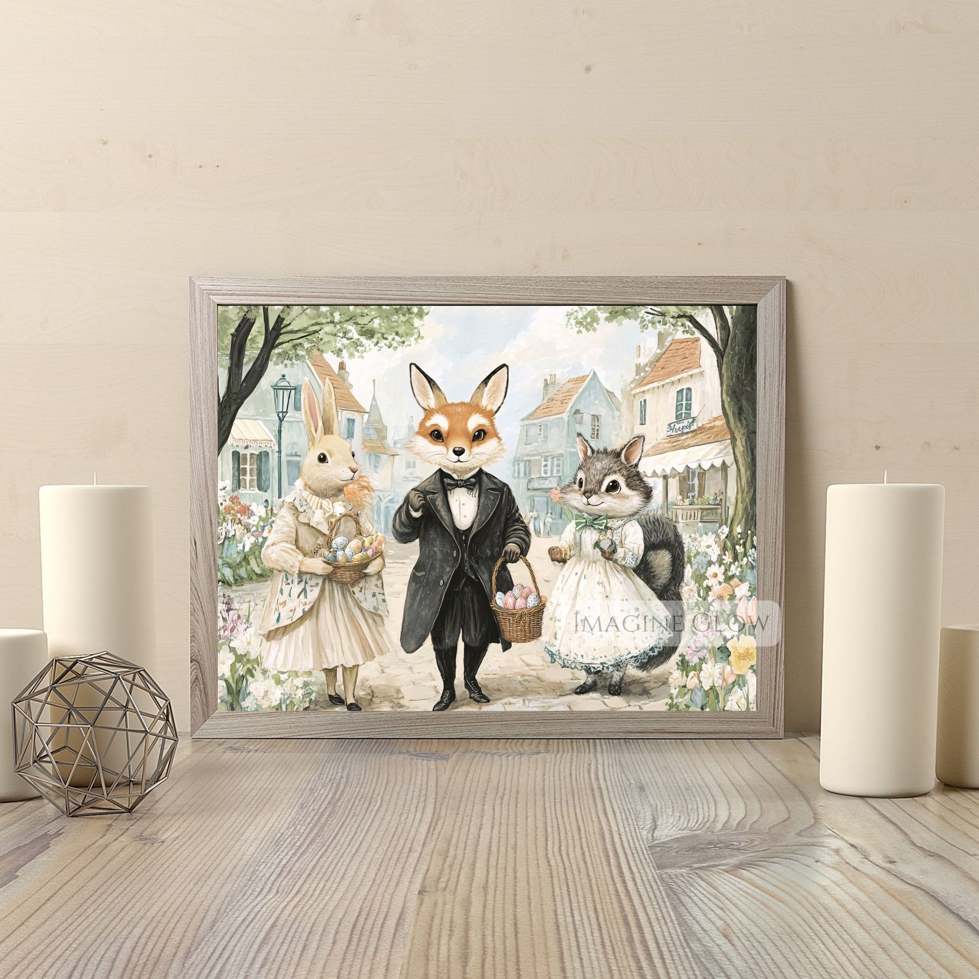 Easter Decor Print - Bunny and Fox Victorian Artwork
