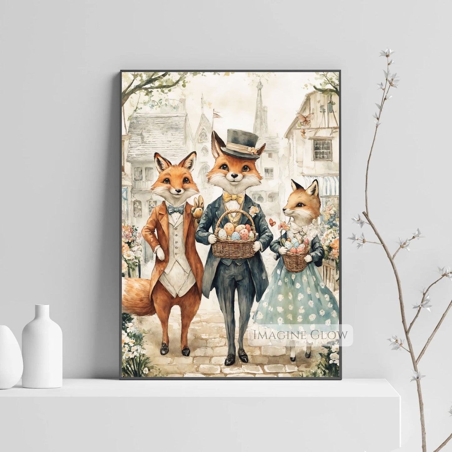 Storybook-Style Easter Wall Art - Fox Vintage Print
