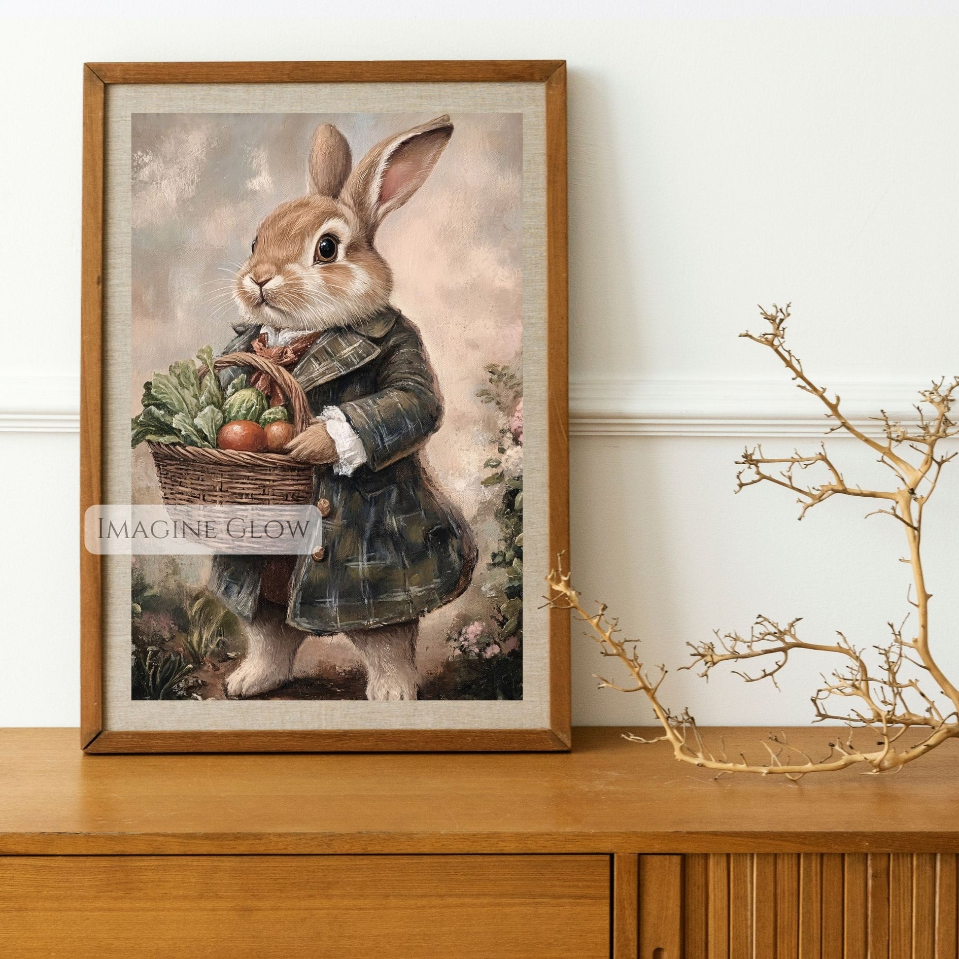 Vintage countryside rabbit art print with Victorian charm.
