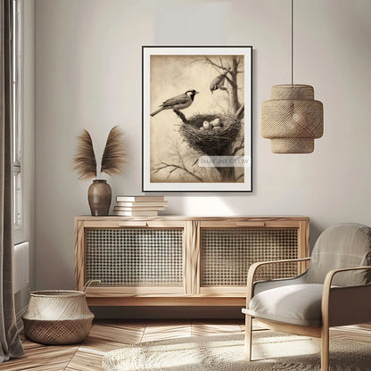 Vintage Bird Nest With Eggs - Spring prints Rustic Home Decor