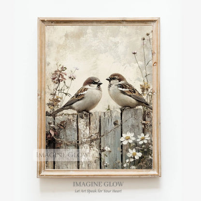 Elegant vintage birds and flowers wall art