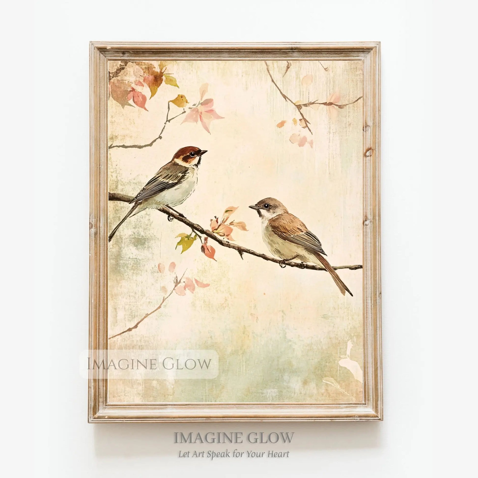 Elegant vintage bird artwork for nature-inspired rooms.
