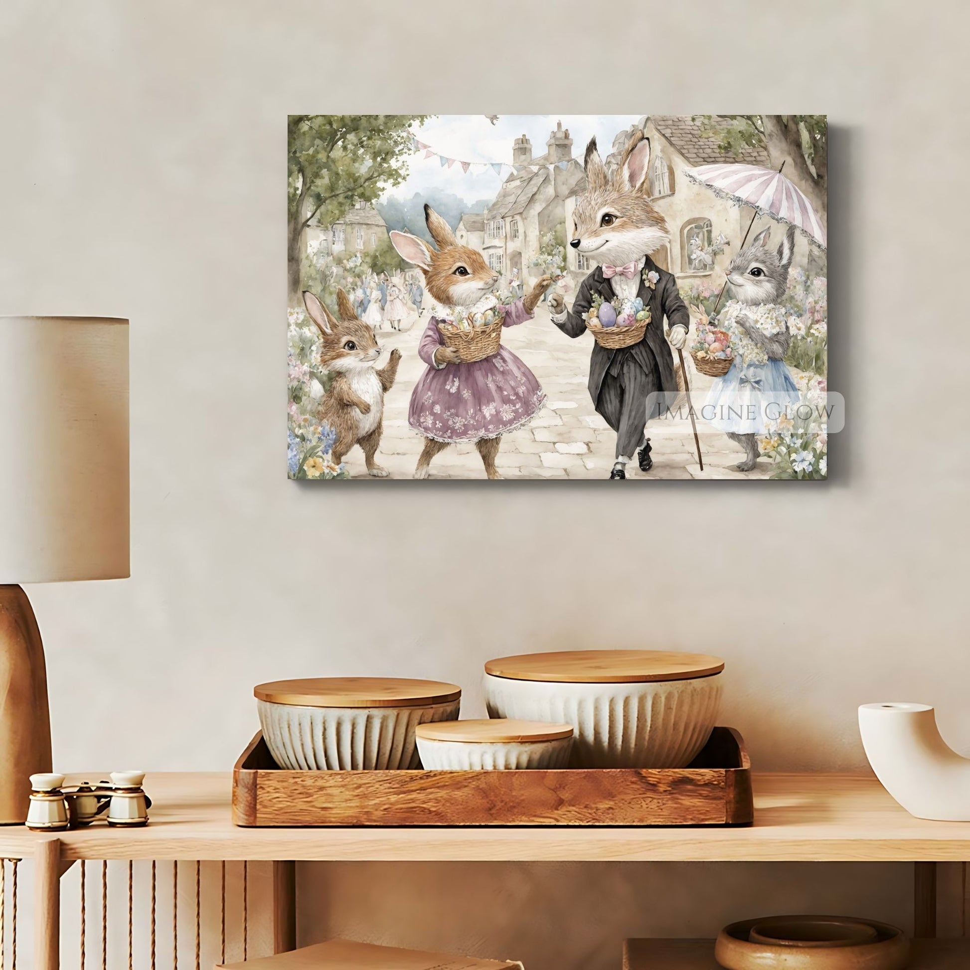Bunny and Fox Easter Print - Victorian Animal Artwork