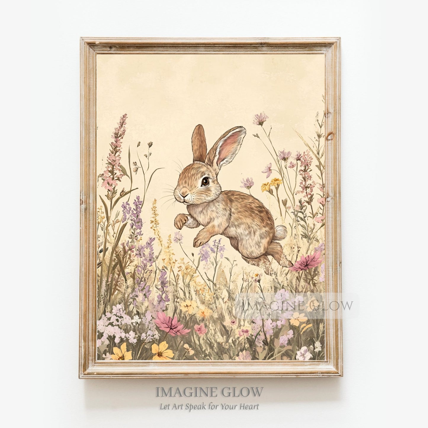 Nostalgic bunny art with soft vintage tones.
