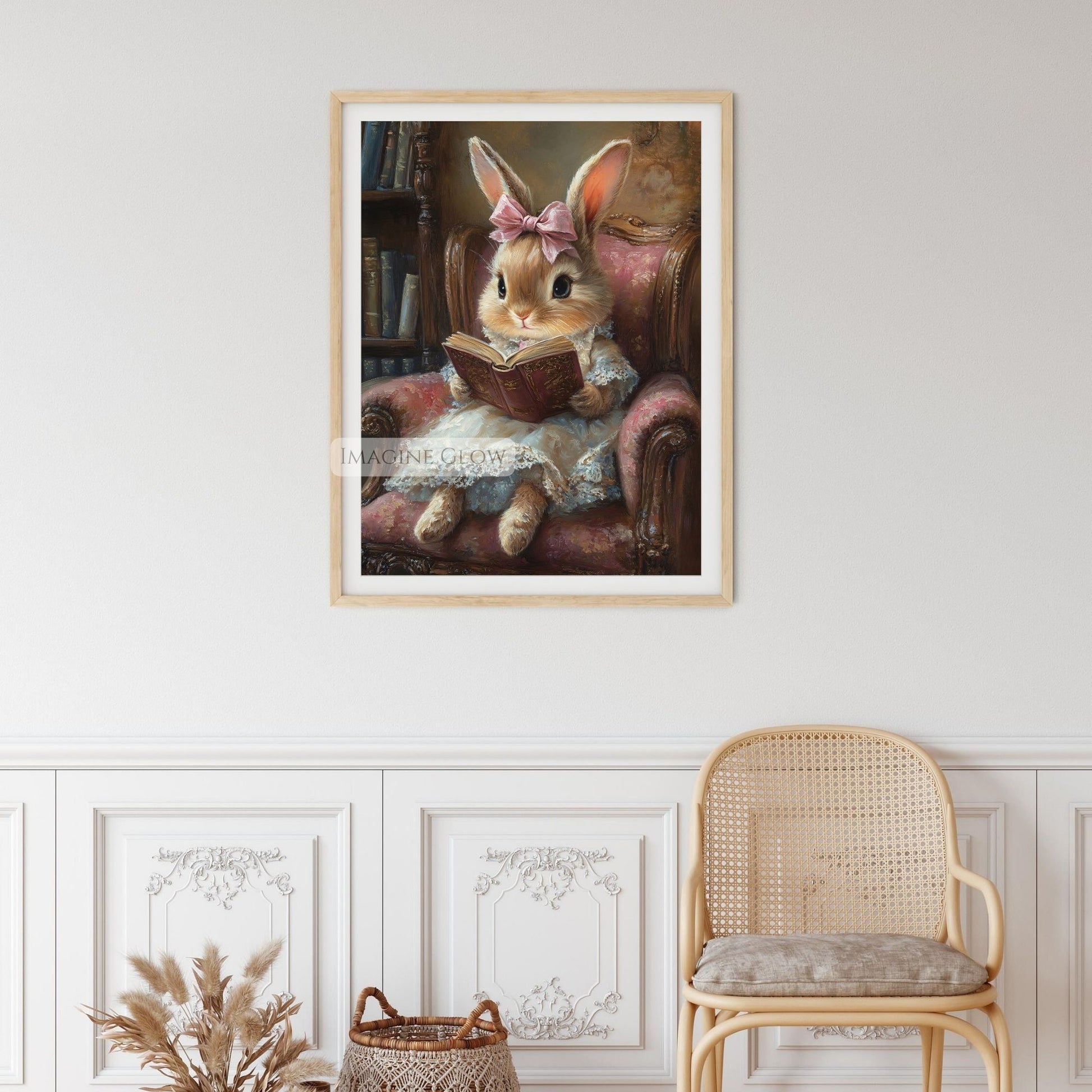 Bunny with book print for kids bedroom
