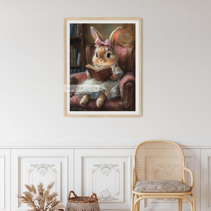 Bunny with book print for kids bedroom
