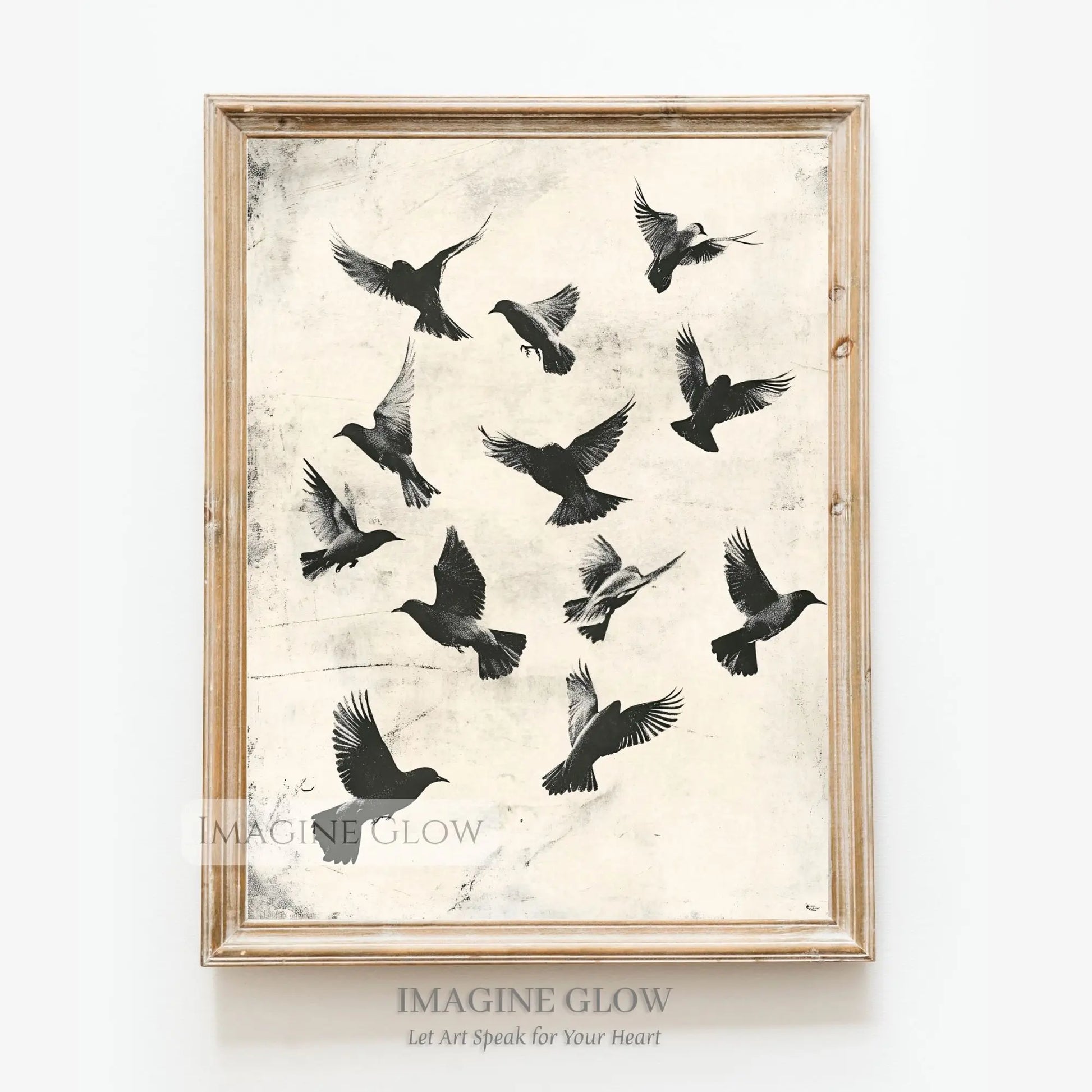 Nature-inspired vintage birds in flight wall art.
