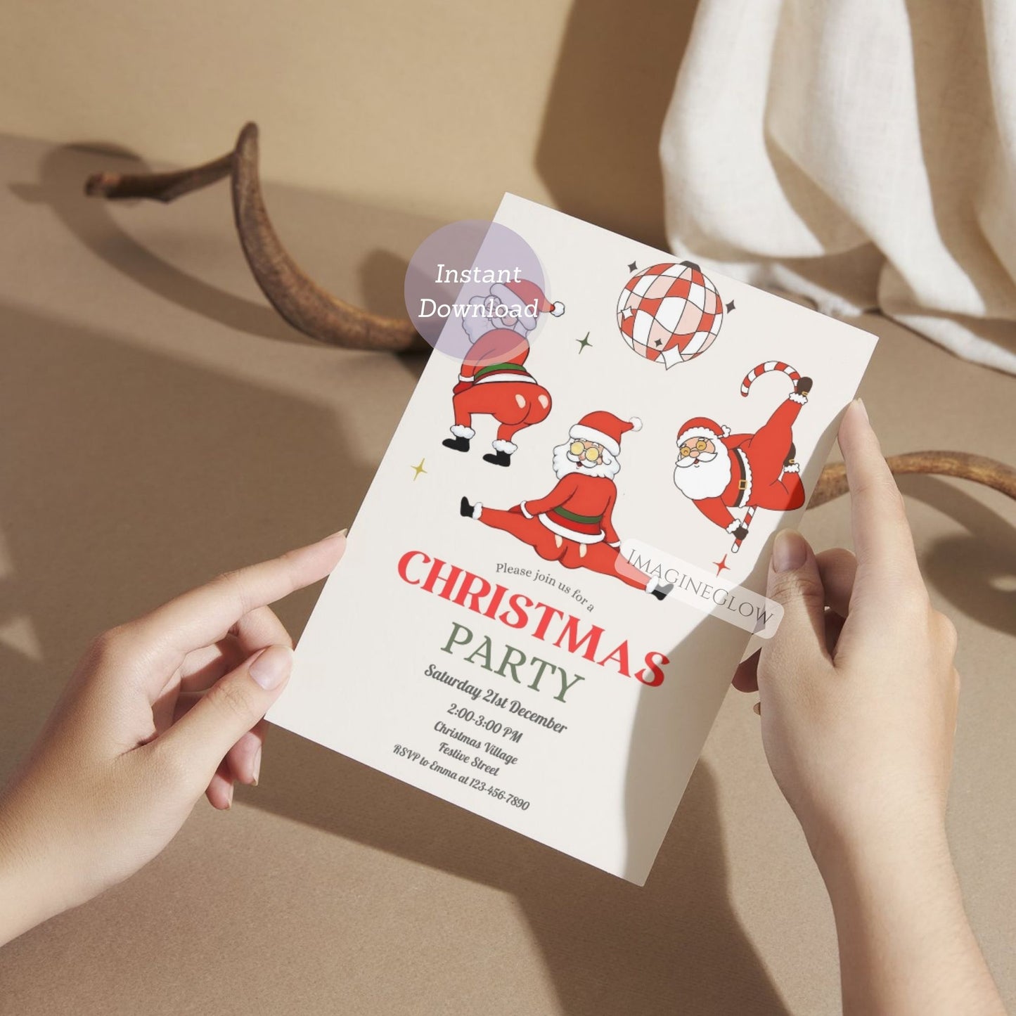 vintage santa christmas invitation digital download
