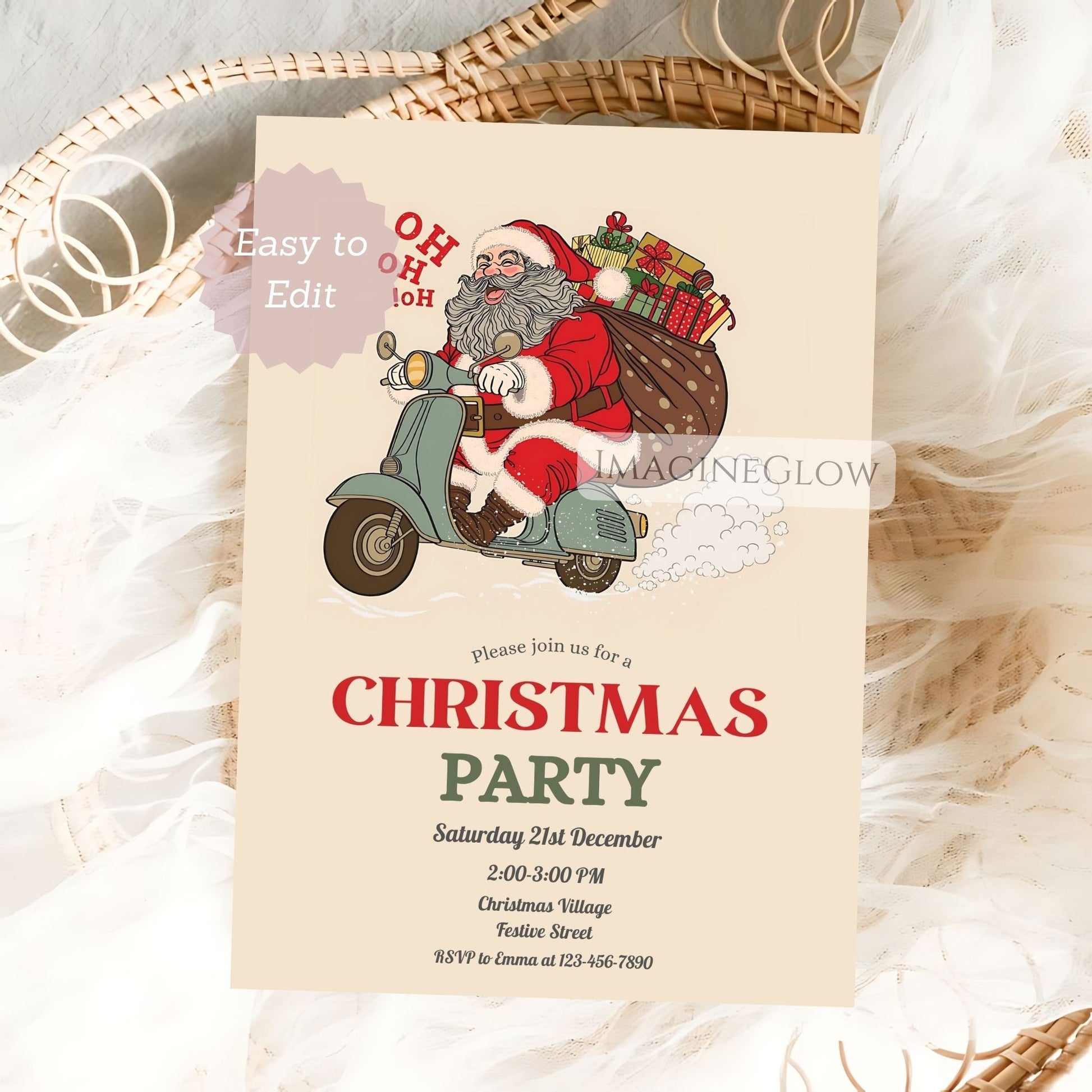 santa claus riding motorbike invite