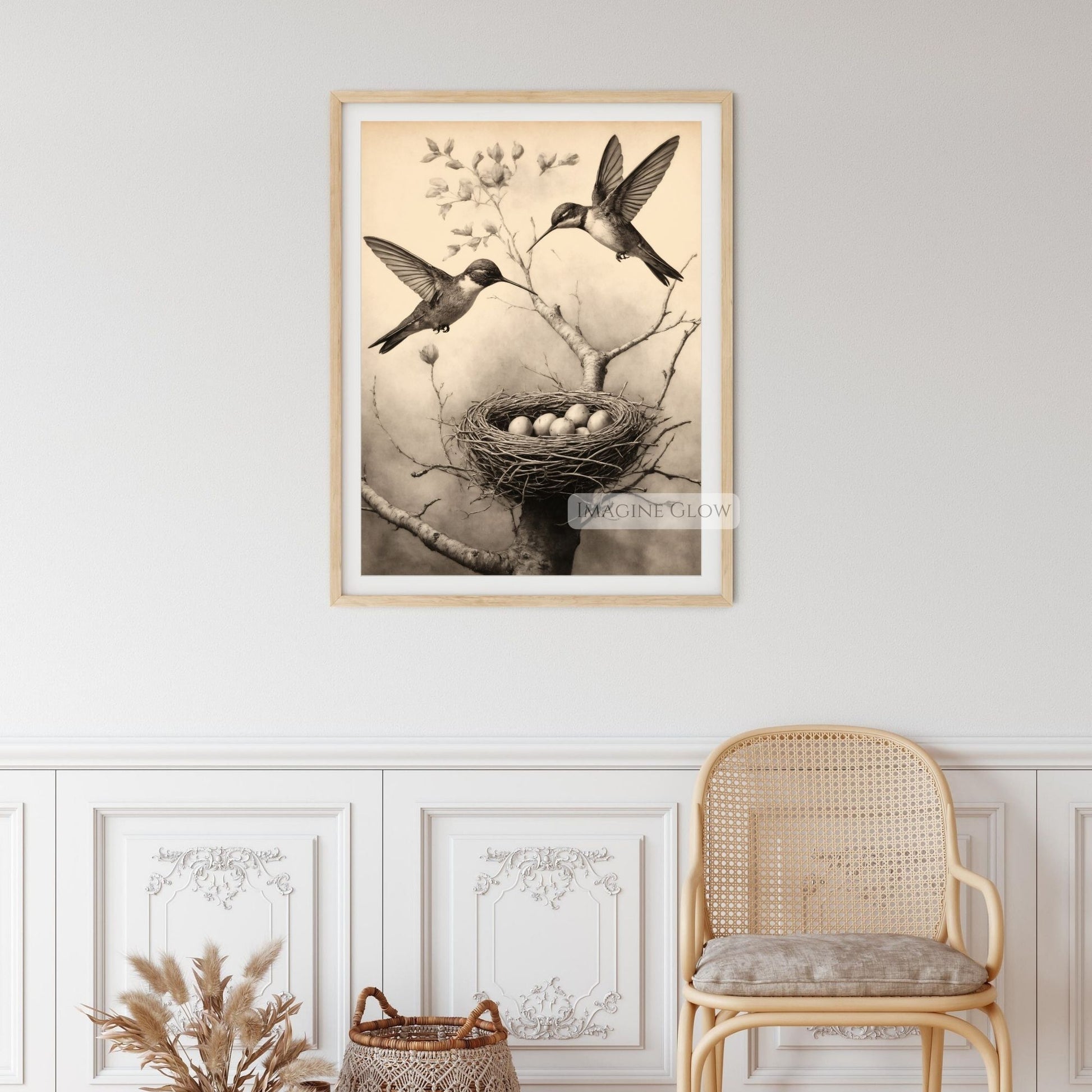 Ornithology-inspired antique hummingbird illustration
