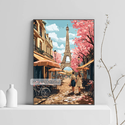 Parisian springtime wall art with flowers and the Eiffel Tower.