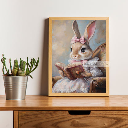 Cottagecore bunny reading wall decor
