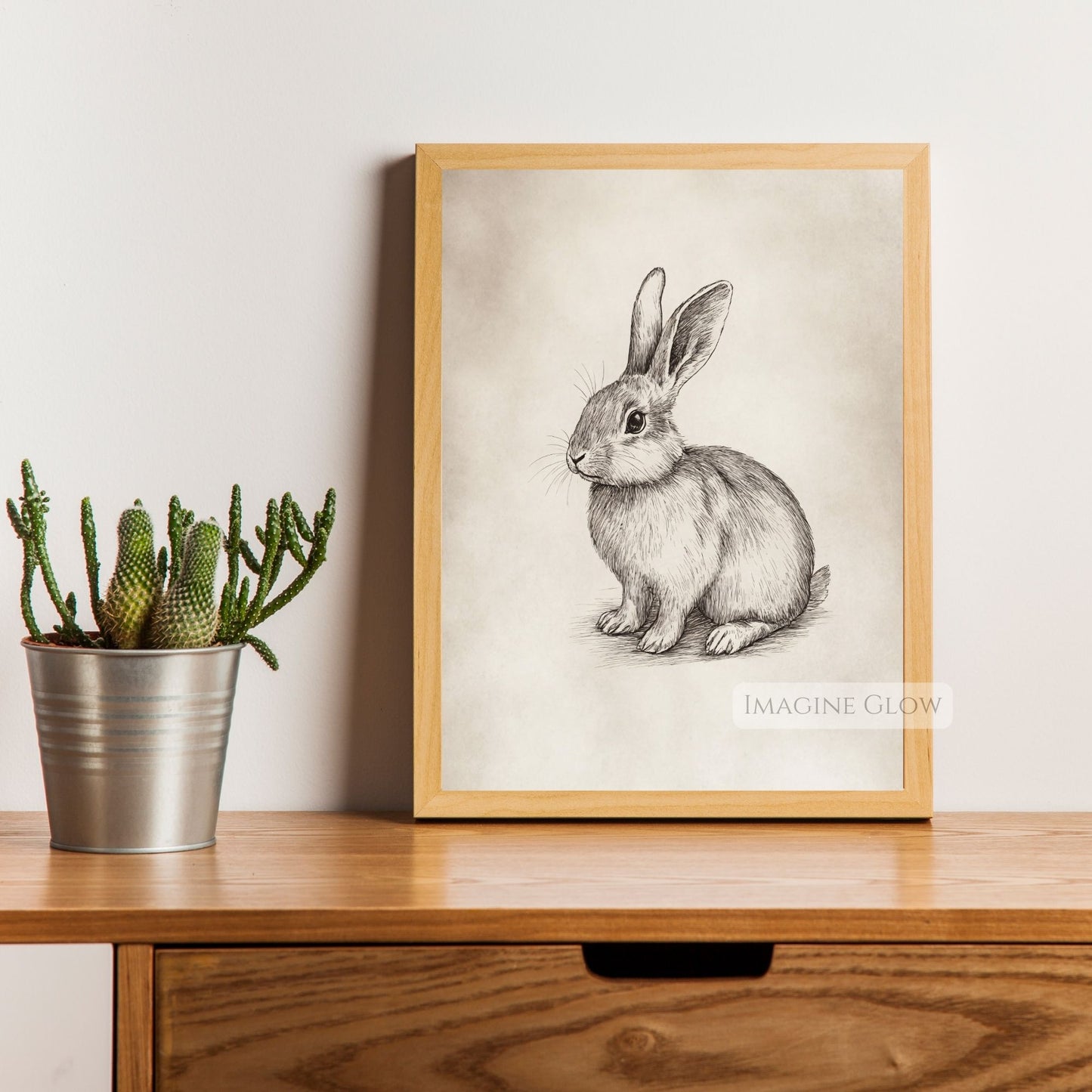 Hand-drawn rabbit illustration for nature-inspired interiors.
