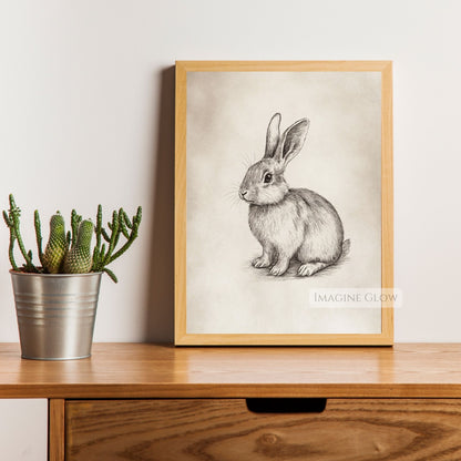 Hand-drawn rabbit illustration for nature-inspired interiors.
