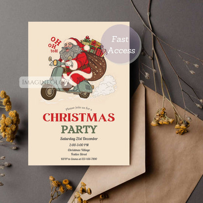 festive vintage santa christmas invite
printable santa christmas party invitation
